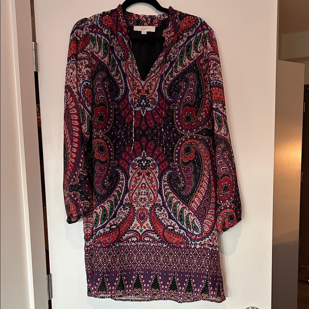 Loft Colorful Paisley Long Sleeve Dress, Sz M